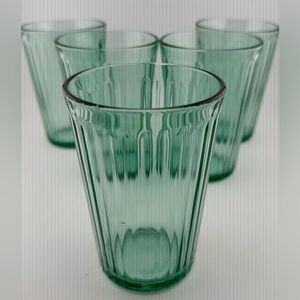 5 IKEA Green Ribbed Glasses 4.5” KALLNA. 12oz. Made in France